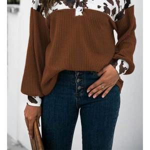 NEW UNISHE cow print splicing buttons top in brown